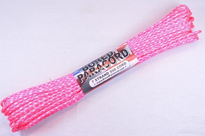 BORED? PARACORD! 550 lb Paracord – Ideal for Crafting, DIY Projects, Camping, Military & Active Outdoors – 300+ Colors – Tactical Parachute Cord Type III – Strong - Neon Pink and White Camo 50 Feet