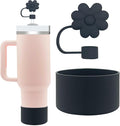 Stanley Cup Accessories for 40 oz Tumbler,straw cover and cup boot included,stanley straw cover fits stanley 30 oz 40oz,stanley spill stopper and stanley silicone boot set (Black)