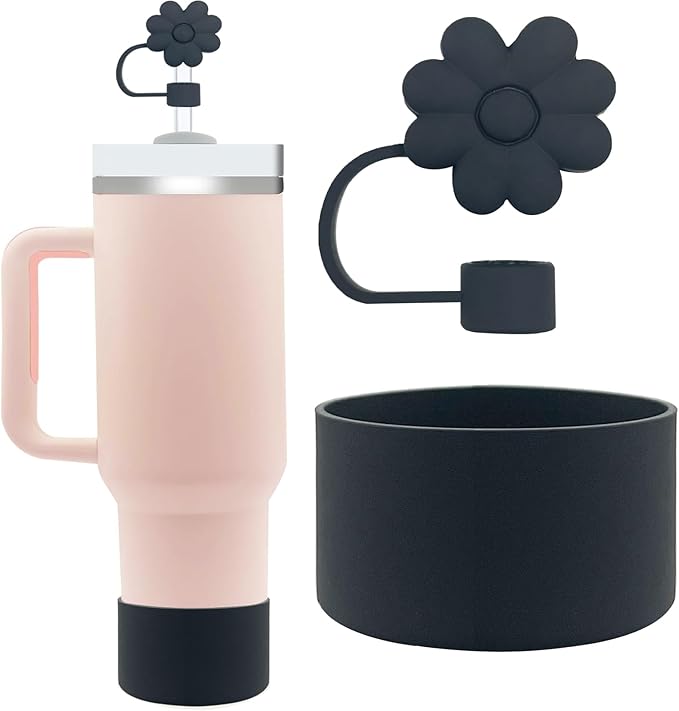 Stanley Cup Accessories for 40 oz Tumbler,straw cover and cup boot included,stanley straw cover fits stanley 30 oz 40oz,stanley spill stopper and stanley silicone boot set (Black)