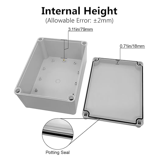 LeMotech IP67 Waterproof Junction Box ABS Plastic Project Box Dustproof Electrical Box Outdoor Enclosure for Electronics DIY Case Gray 7.9X 5.9X 3.9 inch (200x 150x 100 mm)