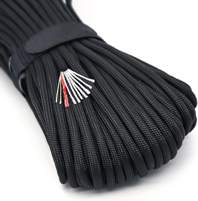 PSKOOK Survival Paracord Parachute Fire Cord Survival Ropes Red Tinder Cord PE Fishing Line Cotton Thread 7 Strands Outdoor 20, 25, 100 Feet