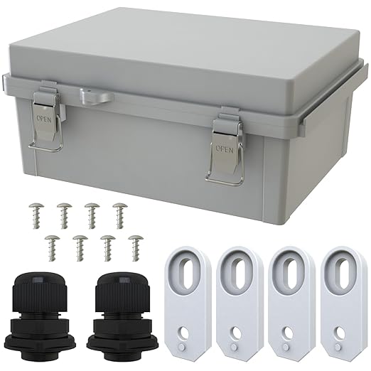 MAKERELE Large Junction Box Waterproof IP67 Plastic Outdoor Electrical Box and 3/4" NPT*2 Enclosure with Mounting Plate Suitable for Various Projects(16.1"*12.2"*7.1")