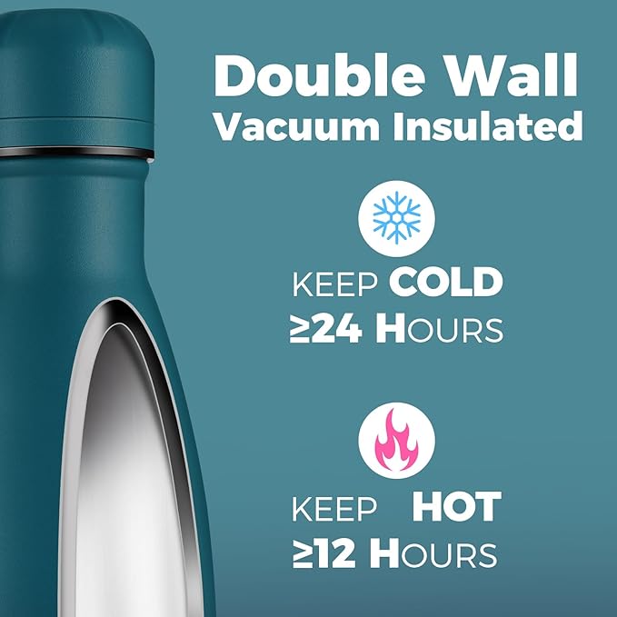 Volhoply 17oz Insulated Stainless Steel Water Bottle, Double Wall Vacuum Flask, Keeps Cold 24h & Hot 12h, Available in Packs of 1, 4, or 8（Dark Night,1 Pack）