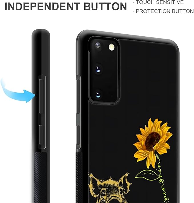 for Samsung Galaxy S20 Case, Pig Sunflower Yellow Sunshine Pattern Graphic Design Girl Boy Soft Silicone Hard Acrylic Shock Protection for Samsung Galaxy S20