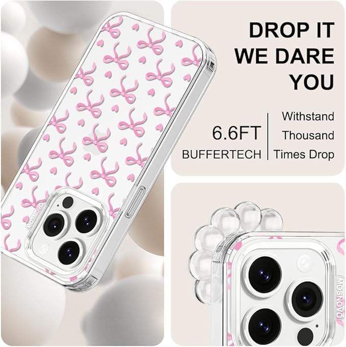 MOSNOVO Case for iPhone 14 Pro, [Buffertech 6.6ft Military-Grade Drop Protection] [Anti Peel Off Tech] Clear TPU Bumper Phone Case Cover Design - Bowtiful Love