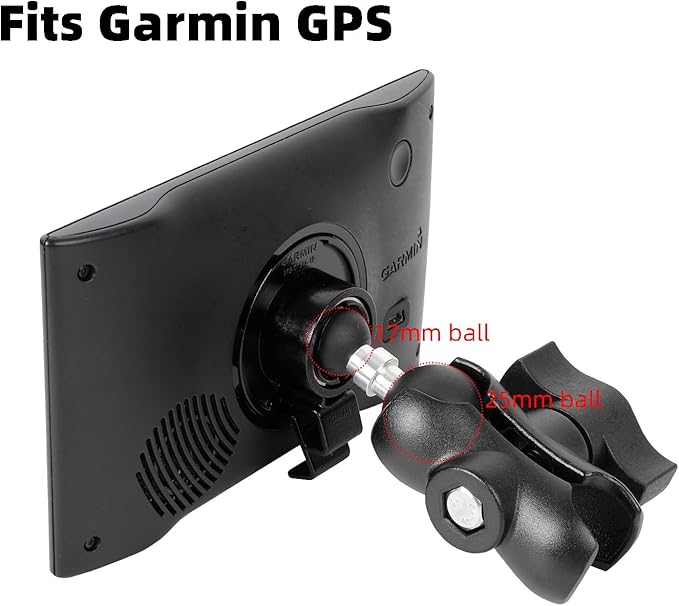 1" to 17mm Ball Adapter with 2.36" Short Double Socket Arm, Compatible with RAM B Size Mounts, Suitable for Garmin GPS Mount and 17mm Swivel Ball Mounting Phone Holders