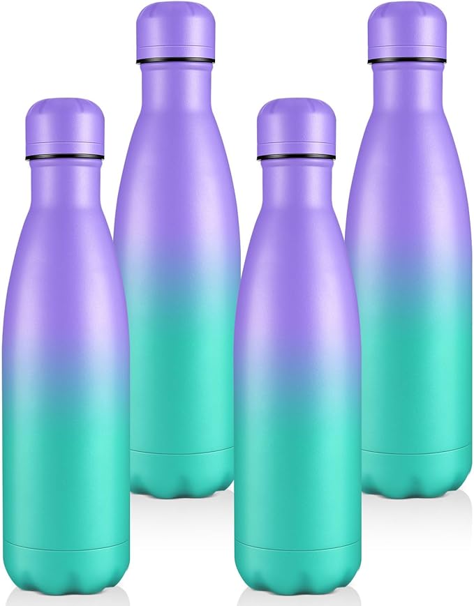 Volhoply 17oz Insulated Water Bottles MultiPack, BPA Free Water Bottle for Kids, Gym, Travel, Sports, Available in Packs of 1, 4, or 8（Purple Green,4 Pack）