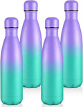 Volhoply 17oz Insulated Water Bottles MultiPack, BPA Free Water Bottle for Kids, Gym, Travel, Sports, Available in Packs of 1, 4, or 8（Purple Green,4 Pack）