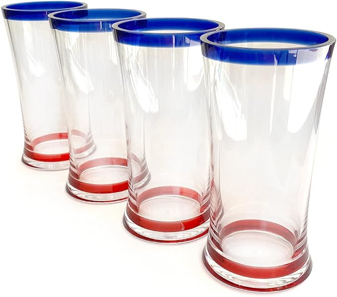 Lily's Home Unbreakable Acrylic Highball Tumblers - Set of 4, 18oz Shatterproof Plastic Cups with Cobalt Blue Rims, Reusable for Water, Juice & Cocktails - Ideal for Indoor & Outdoor Use