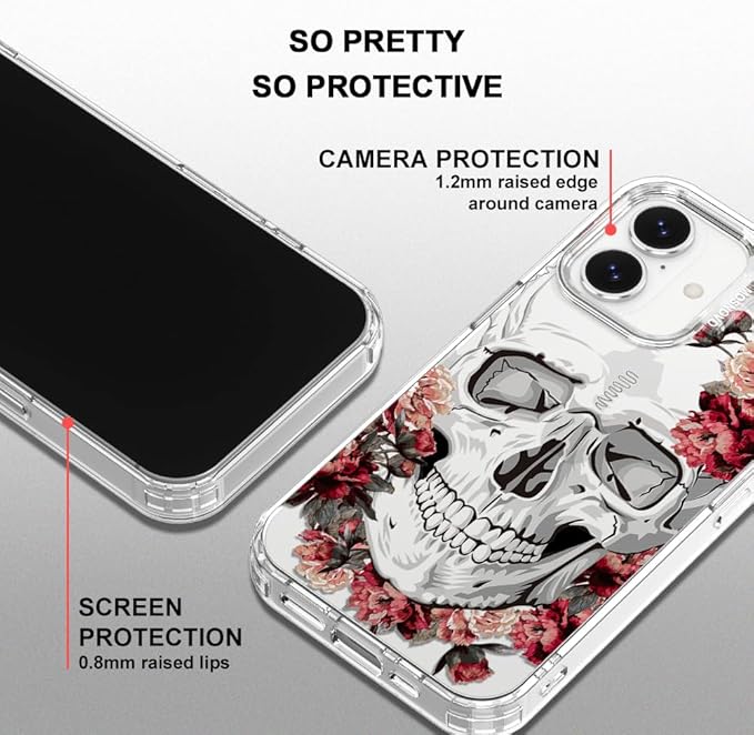 MOSNOVO for iPhone 17 Case | Military Grade 6.6ft Drop Tested | Camera Control | Clear with Red Flower Skull Design