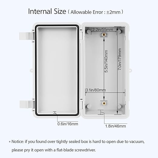 Junction Box ABS Plastic IP65 Waterproof Dustproof Universal Electrical Enclosure Hinged Shell Outdoor and Indoor Usage Project Box, 7.9"x 3.9"x 2.7"(200x100x70mm), Grey