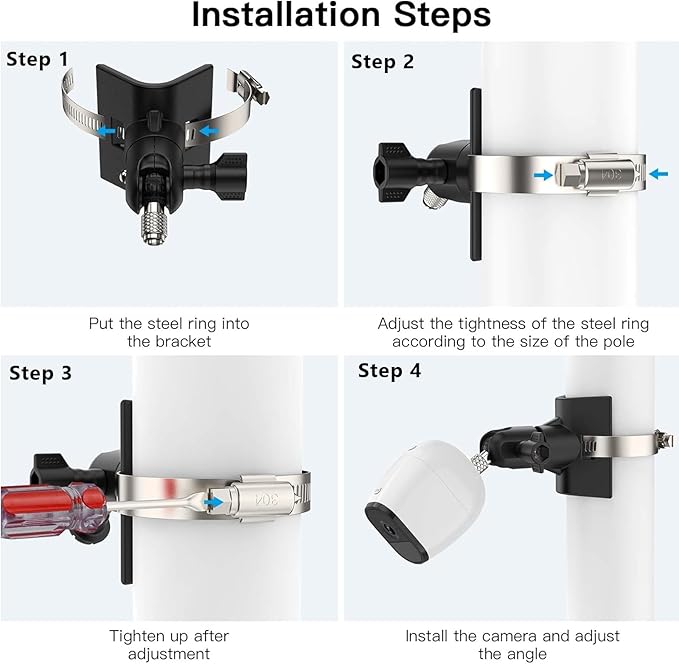 No-Drill Outdoor Security Camera Pole Mount, Universal Pole Mounting Compatible with Ring, Eufy, Wyze, Arlo, Google Nest, Cameras, and More