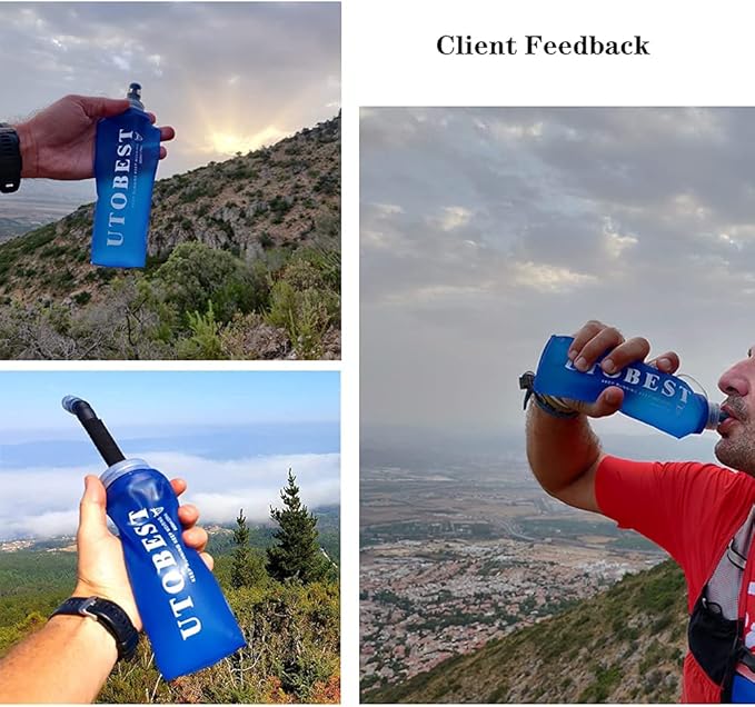 UTOBEST Soft Flask Collapsible Running Water Bottle, Flexible TPU Folding Flask for Hydration Pack, Soft Flask Bottles for Hiking Cycling