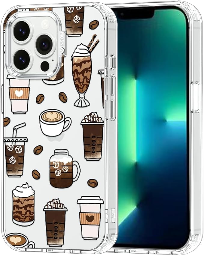 MOSNOVO Case for iPhone 13 Pro, [Buffertech 6.6ft Military-Grade Drop Protection] [Anti Peel Off Tech] Clear TPU Bumper Phone Case Cover Design - Coffee