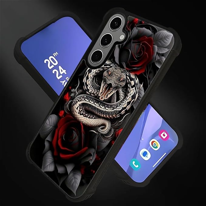 for Samsung Galaxy S24 S25 Plus Case, Entwined Rose Snake Pattern Graphic Design Girl Boy Soft Silicone Hard Acrylic Shock Protection for Samsung Galaxy S24 S25 Plus