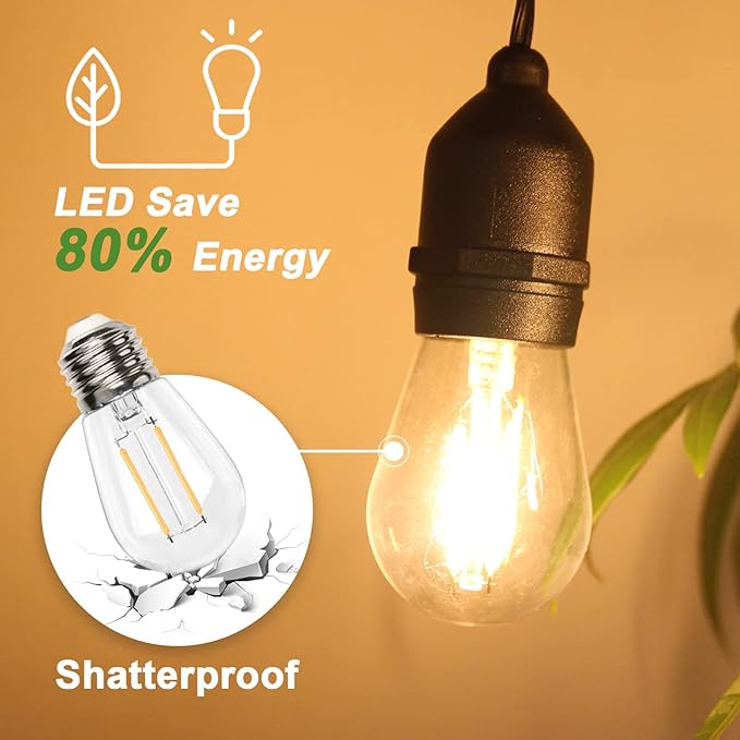 BRIMAX 12FT Outdoor String Lights with 5 LED Bulbs Outdoor Lights Shatterproof Edison Bulb Commercial Grade Waterproof Outside Light 2700K Warm White for Bistro Gazebos Porch Patio Garden