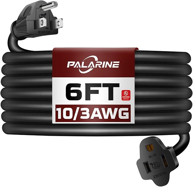 6ft Black Outdoor Extension Cord Waterproof, UL Listed, 10/3 SJTW Heavy Duty 3 Prong, 10 Gauge 15A Power Cord Ideal for Indoor Outdoor Lights, Appliances, and Lawn