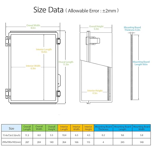 LeMotech Electrical Box, IP67 Waterproof Hinged Clear Cover Stainless Steel Latch Junction Box, ABS Plastic Electrical Enclosure with Mounting Plate,Wall Brackets, Cable Glands,11.4"x7.5"x5.5",Grey