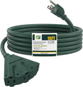 EP 15 Ft Outdoor Extension Cord with 3 Electrical Power Outlets - 16/3 SJTW Green Cable with 3 Prong Grounded Plug for Safety Great for Christmas Lights, Garden and Major Appliances