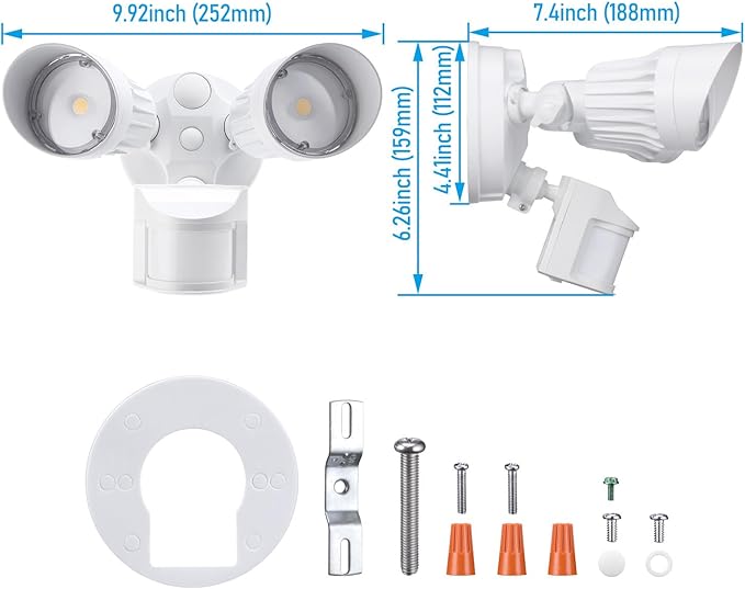 LEONLITE COB LED Security Light, Motion Sensor Outdoor Lights, Dusk to Dawn, 100-277V, ETL Listed, Adjustable Heads, Motion Detector Flood Light, Aluminum, IP65 Waterproof, 5000K Daylight, White