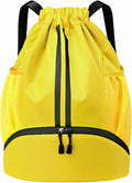 Hoedia Sports Drawstring Backpack - String Swim Gym Bag with Shoes Compartment and Wet Proof Pocket for Women/Men (Yellow)