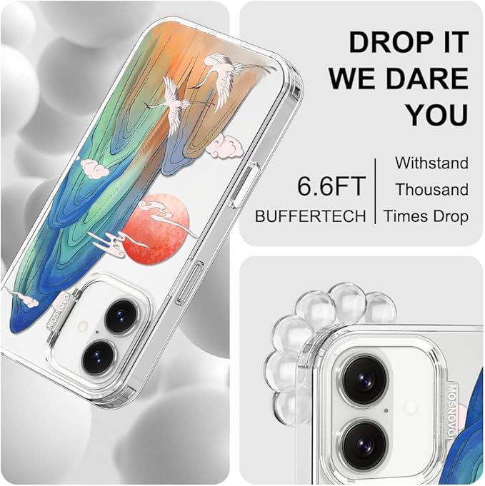 MOSNOVO for iPhone 17 Case, Shockproof Military-Grade Protection 6.6ft Drop Tested, Camera Control, Clear Phone Case for iPhone 17, Celestial Cranes Design