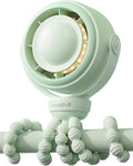 SWEETFULL Baby Stroller Fan - 4000mAh Rechargeable 4-Speed Quiet with LED Display & Night Light, Mini Portable 360° Clip On Safe Fan for Car Seat, Crib, Travel - Green