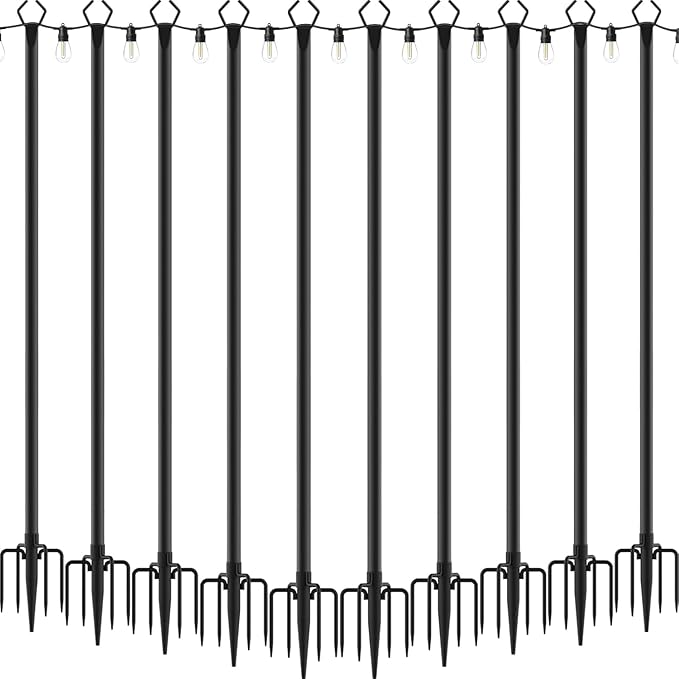 NUERPO 10 Pack String Light Poles,Metal Poles for Hanging Outdoor Light Strings,10 Pack 10 FT Light Poles Stand for Outside Garden,Patio,Wedding,Backyard,Deck,Party