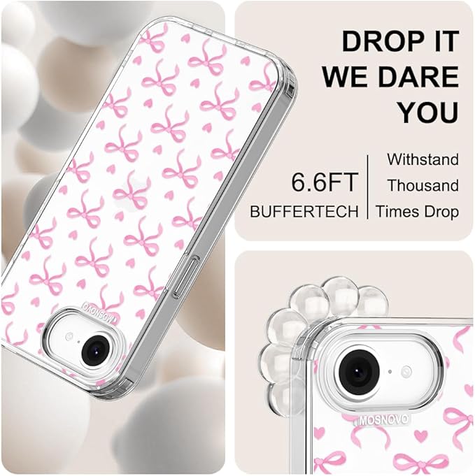 MOSNOVO for iPhone 17e Case/iPhone 16e Case, Shockproof Military-Grade Protection 6.6ft Drop Tested, Clear Phone Case for iPhone 16e / iPhone 17e, Bowtiful Love Design