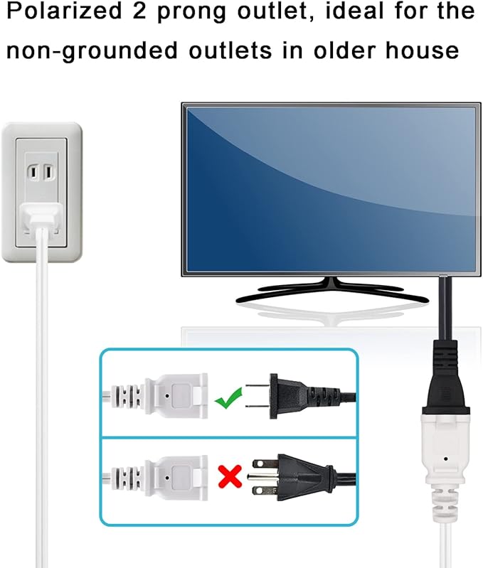 5 FT Extension Cord, White 2 Prong, 18 AWG Small Polarized Male-Female Power Cable for Indoor, NEMA 1-15P to NEMA 1-15R,Small Extension Cord