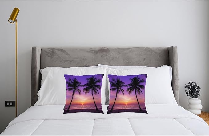 Swono Tropical Beach Throws Pillows Covers for Couch, Sunset Ocean Beach Palm Trees Decorative Pillow Cases for Men Women, Comfortable Pillow Cushion Cover Pack of 2 18"X18" for Home Sofa Bed Purple