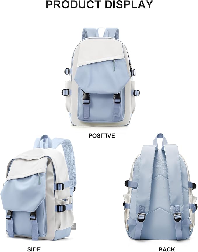 coowoz School Bag Lightweight Casual Daypack College Laptop Backpack for Men Women Water Resistant Travel Rucksack for Sports High School Middle Bookbag for girls(Blue white)