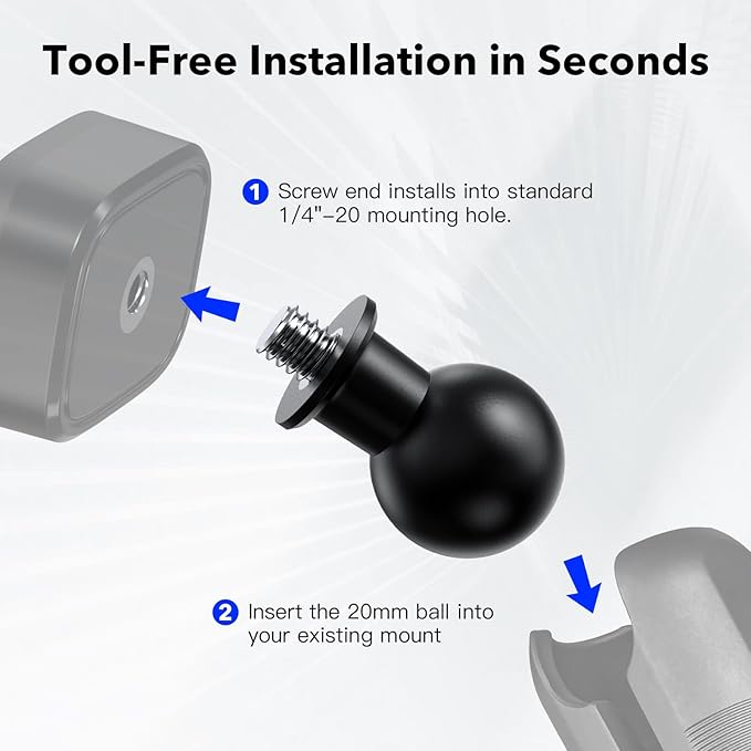 20mm Ball Mount to 1/4"-20 Thread Adapter – TPU Anti-Slip Base for Firm and Stable Installation on Camera Rigs, Tripods, and Brackets