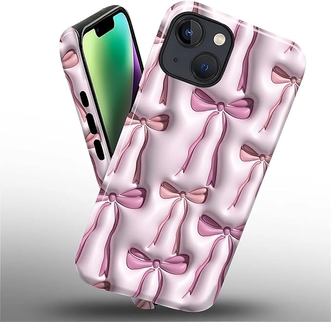 for iPhone 13/14 Case,HL2 Abstract Ribbons Bows Hybrid 2 Layer Hard Shell Silicone Protective Pattern Design Case