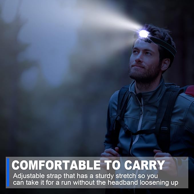 Macarrie LED Headlamps IPX4 Waterproof 3 Modes Headlamp Flashlight Bright Head Lights Camping Accessories for Adults Kids Hiking, Running, Repairing, Batteries Not Included (Black,60 Pack)