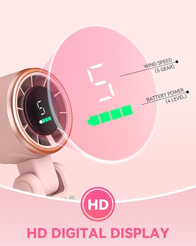 PlayHot Portable Handheld Turbo Fan, 5-Speed Personal Fans, 5000mAh Rechargeable Fans Up to 12 Hours, Weight only 0.6lb Small Fan, Hand/Neck/Desk Fan 3 IN 1, Beach Vacation Essentials(Pink)