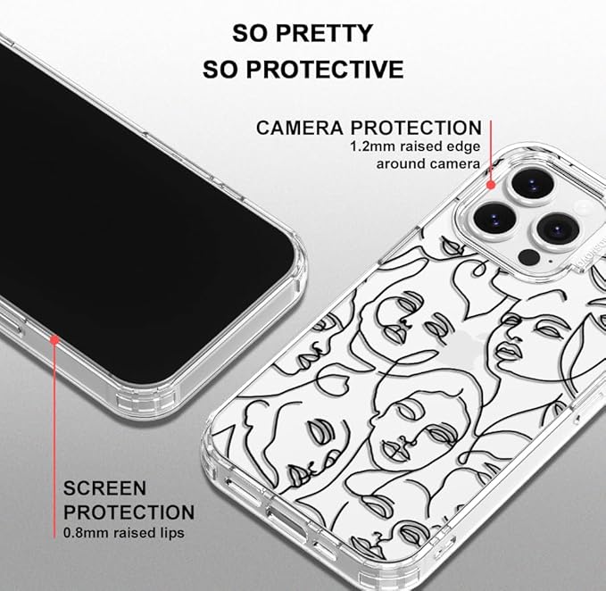 MOSNOVO Case for iPhone 13 Pro, [Buffertech 6.6ft Military-Grade Drop Protection] [Anti Peel Off Tech] Clear TPU Bumper Phone Case Cover Design - Abstract Face Line Art