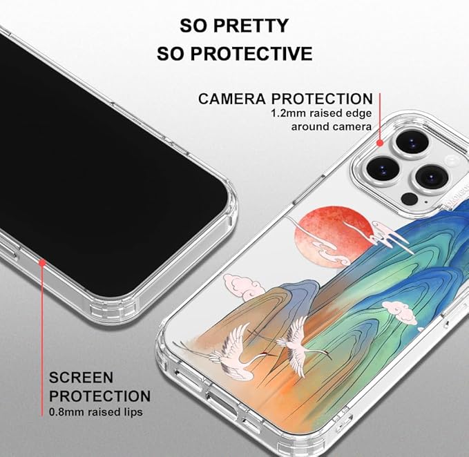 MOSNOVO for iPhone 16 Pro Max Case, Shockproof Military-Grade Protection 6.6ft Drop Tested, Clear Phone Case for iPhone 16 Pro Max, Celestial Cranes Design