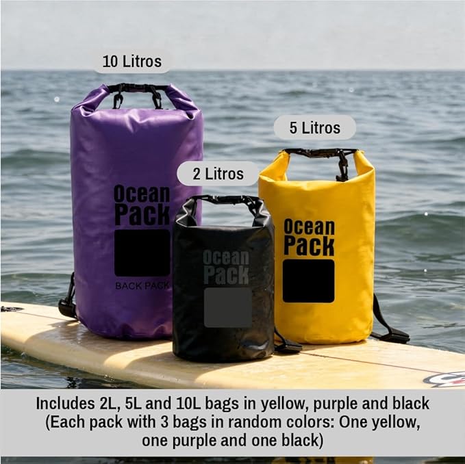 Waterproof Dry Bag Set of 3 – Roll Top Waterproof Bags 2L 5L 10L – 500D PVC Floating Dry Bags for Kayaking, Camping, Beach and Travel – Lightweight Compression Design