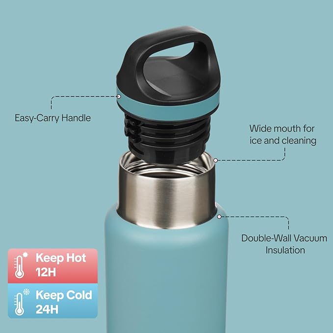 BJPKPK Insulated Water Bottle 18OZ Stainless Steel Water Bottle with Handle Double Walls Vacuum Insulated BPA Free Flask, Light Blue