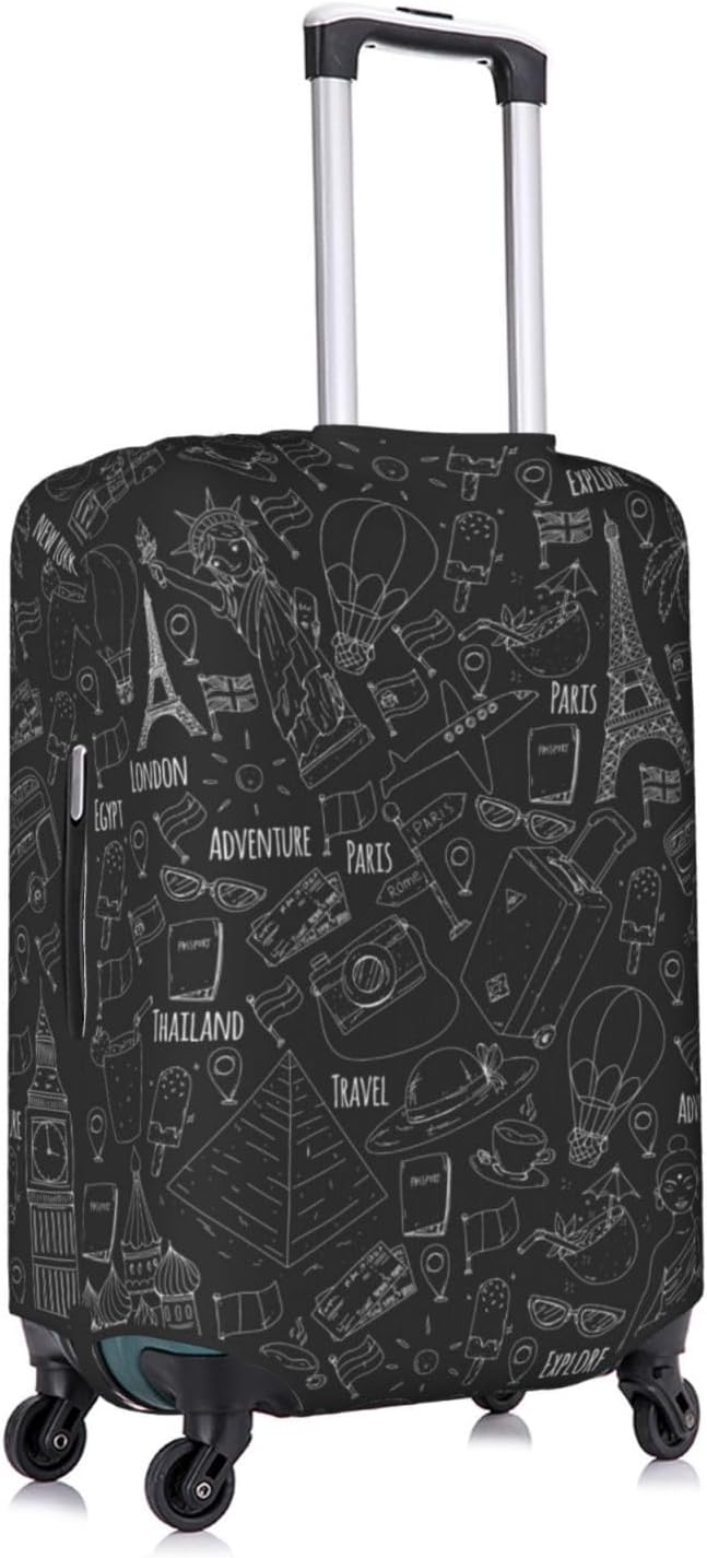 World Marks Luggage Cover for Suitcase and Luggage Tag Combination, Elastic Washable Anti-Scratch, Travel Adventure Explore Birthday Gift for Men Women(S 18-21 Inch Luggage)