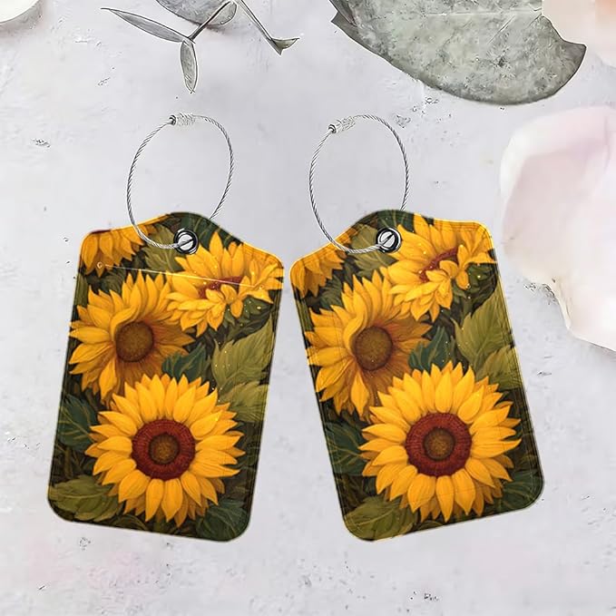 2Pcs Sunflower Luggage Tags for Suitcases, 2.83x4.53 Travel ID Labels with Privacy Cover, Summer Vacation Essentials, Aesthetic Bag Tags for Backpacks, Mothers Day Graduation Gift Ideas