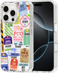MOSNOVO Case for iPhone 16 Pro, [Buffertech 6.6ft Military-Grade Drop Protection] [Anti Peel Off Tech] Clear TPU Bumper Phone Case Cover Design - Air Ticket Labels