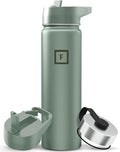 IRON °FLASK Camping & Hiking Hydration Flask with Straw, Wide Mouth Insulated Stainless Steel Sports Water Bottle - 22 oz Sage