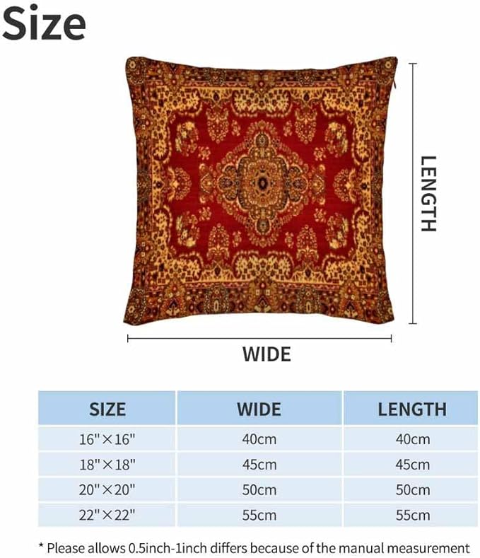 Red Oriental Persias Couch Pillow Covers 18 X 18 Boho Set of 2 Pillowcases Square Velvet Outdoor Cushion Pillow Cases Decorative for Home Bed Sofa Couch Hotel