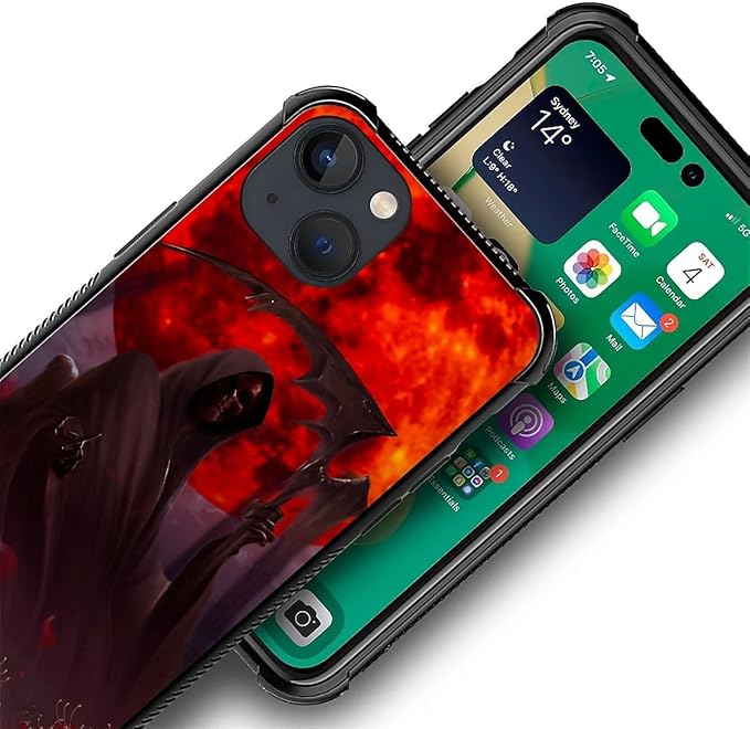 for iPhone 13 Case, Death by The Red Moon Pattern Graphic Design Girl Boy Soft Silicone Hard Acrylic Shock Protection for iPhone 13