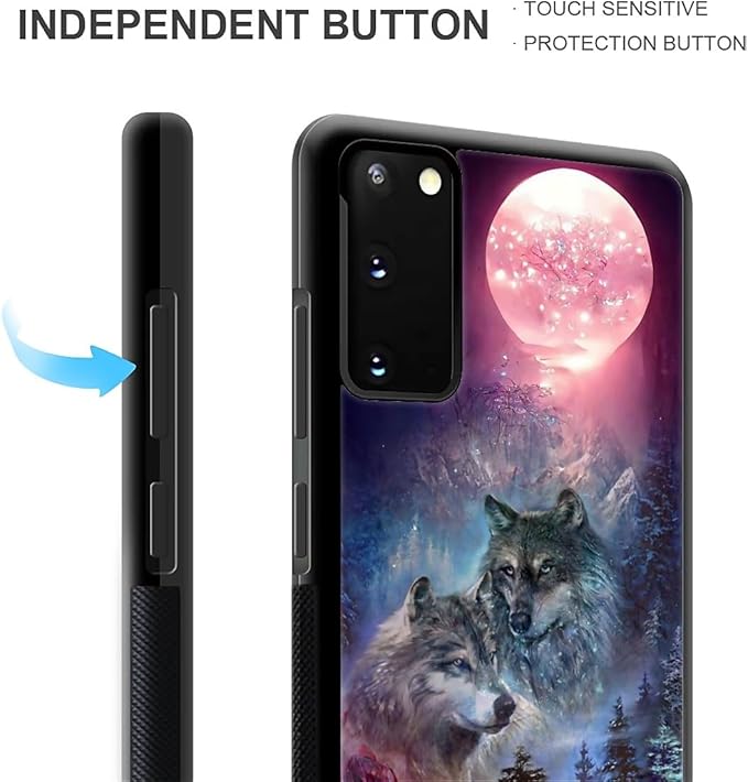for Samsung Galaxy S20 Case, Star Two Wolfs Howling Pattern Graphic Design Girl Boy Soft Silicone Hard Acrylic Shock Protection for Samsung Galaxy S20