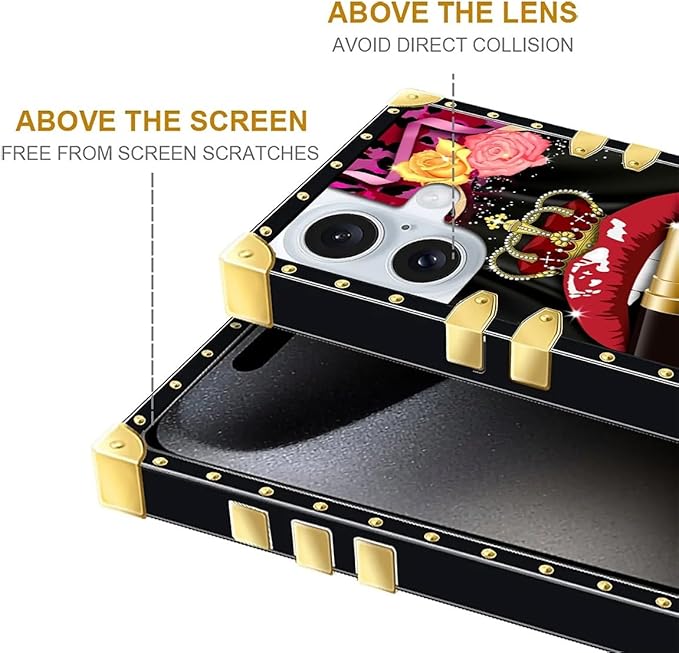 Compatible with iPhone 16 Plus Case, Queen Lip Crown Leopard Print Luxury Golden Decoration for Girl Women Soft TPU Shockproof Protective Hard PC Back for iPhone 16 Plus