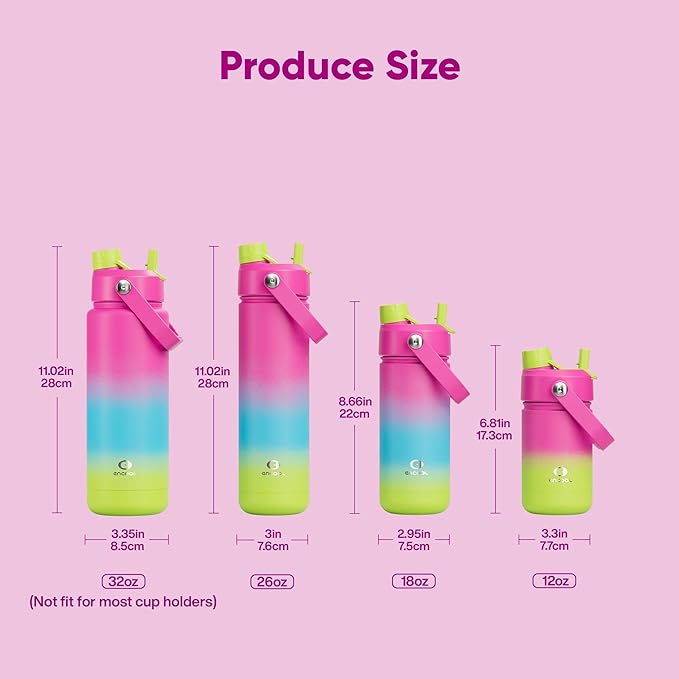 ENCOOL Insulated Water Bottle with Straw Stainless Steel Water Bottle, Leak-Proof, BPA-Free, Double Wall Vacuum Keeps Cold for 24 Hours for Sports, Travel, School (32 oz, Lime Sorbet)