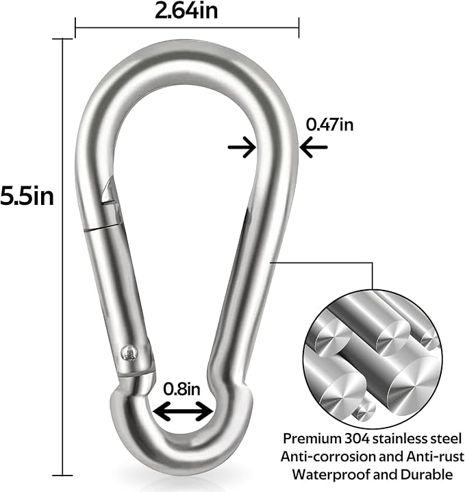 Locking Carabiner Clips, Stainless Steel Spring Snap Hook Locking Carabiner Heavy Duty - 304 Premium Stainless Steel Thumb Screw Carabiner Clip